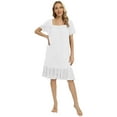 thumbnail image 5 of WBQ Women's Nightgown Short Sleeve Nightdress Comfy Pleated Sleep Shirt Lace Trim Square Neck Nightshirt, 5 of 6