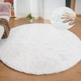 thumbnail image 2 of ORINOVA White Faux Rabbit Shag Fur Round Rugs 8ft For Dining Room Table Machine Washable Area Rugs For Bedroom Living Room Nursery Circle Rug, 2 of 8