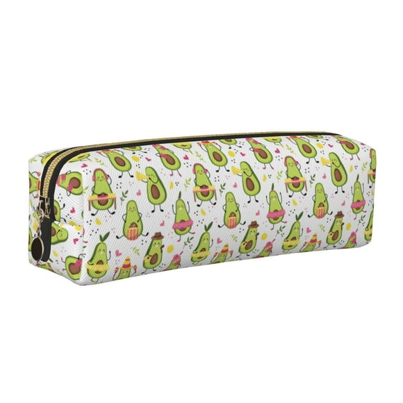 Easygdp Avocado Playing Music para Estuche de Lápices de Cuero, Estuche de Papelería de Cuero, Estuche de Gran Capacidad con Cremallera