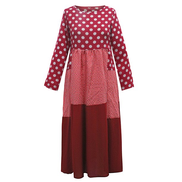 Akloker Akloker Polka Dot Women Jumper Long Sleeve Splicing Loose Round Neck Dresses 2xl Walmart Com Walmart Com