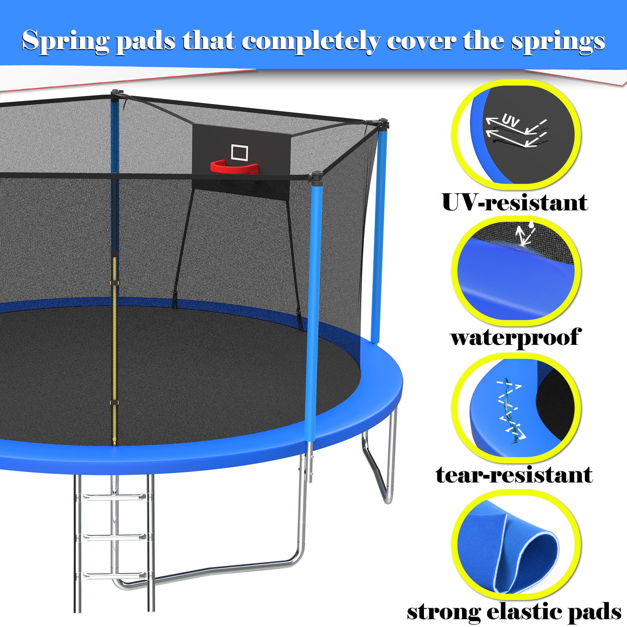 14ft Trampoline with Basketball hoop, SEGMART Upgraded Round Outdoor Kids Trampoline with Enclosure Net, Heavy Duty Backyard Trampoline, Recreational Trampoline for Adults Kids