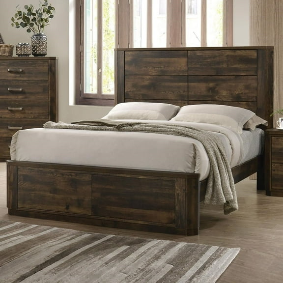 Contemporary Style Eastern King Bed 1pc Rustic Walnut Finish Grooved Panel Footboard Headboard Wooden Furniture