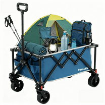 ENYOPRO Foldable Four-Wheel Wagon, Portable Wagon with All-Terrain Wheels & an adjustable handle, Utility Wagon for Outdoor, Shopping, Camping, Blue