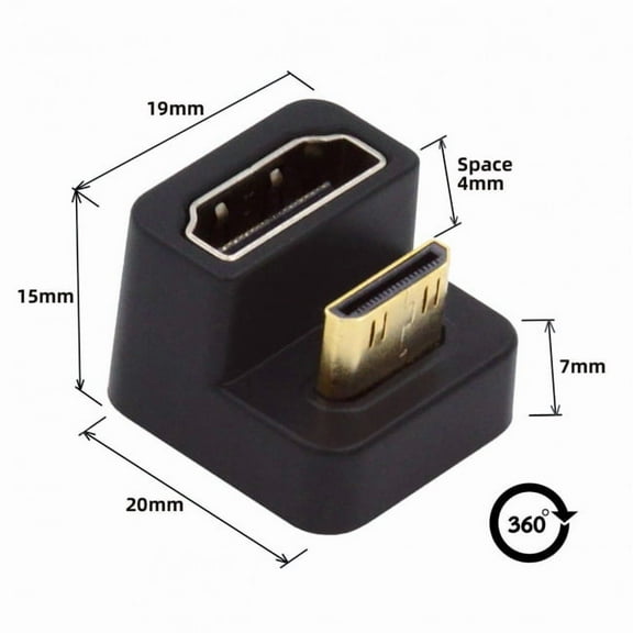 FVH 360 Degree Up Opposite U Shape Back Angled Mini HDMI 1.4 Male to HDMI Female Extension Adapter Converter