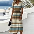 thumbnail image 2 of Laqbezok Striped Summer Dress, Casual Short Sleeve Cross V-Neck Midi Dresses, Fashion High Waist Empire Waist A-Line Party Vacation Dress, 2 of 6