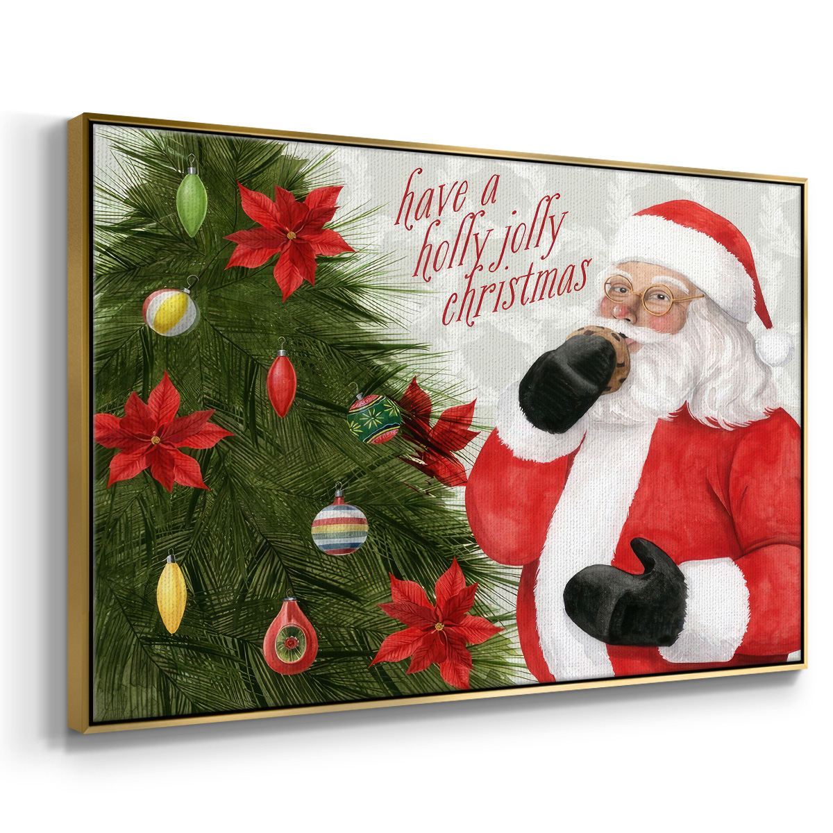 Arose Such a Clatter Collection A - Framed Gallery Wrapped Holiday Canvas - 17 x 25 - Gold Frame
