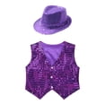 thumbnail image 3 of Alvivi Kids Boys Girls Sparkle Sequin Jazz Dance Performance Costume Vest Waistcoat and Hat Set Purple 3-4, 3 of 5