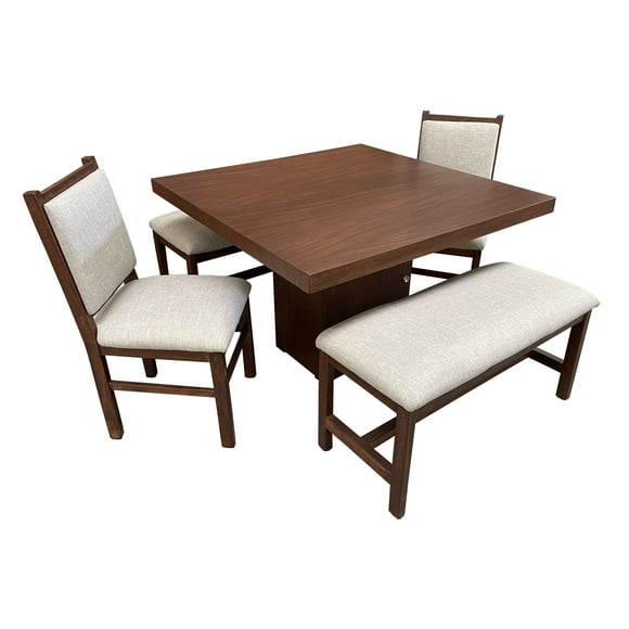 Set de Comedor Valencia 2 Sillas y 2 Bancas 120x120 cm Mdf UV Color Tzalam SALVANTO