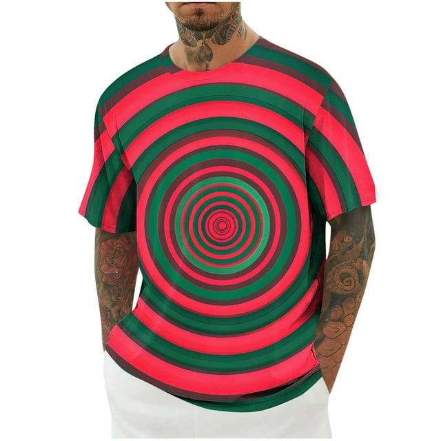 Mens Camisas de Manga Corta Impresión Casual Deportes Cuello Redondo Blusa, Poliéster Ligero para la Primavera Verano Al Aire Libre Uso Diario