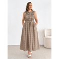 thumbnail image 3 of Womens Brown Plaid Smocked Midi Dress With Pockets, 3 of 5
