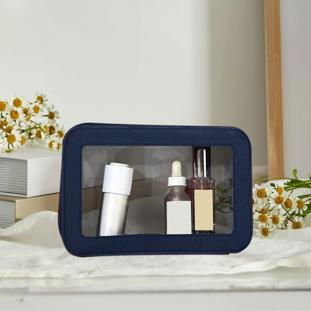 Hogar y cocina, Electrodomésticos, Almacenamiento y organización, Neceser transparente de moda, organizador de maquillaje de gran capacidad, neceser portátil de piel para cosméticos.