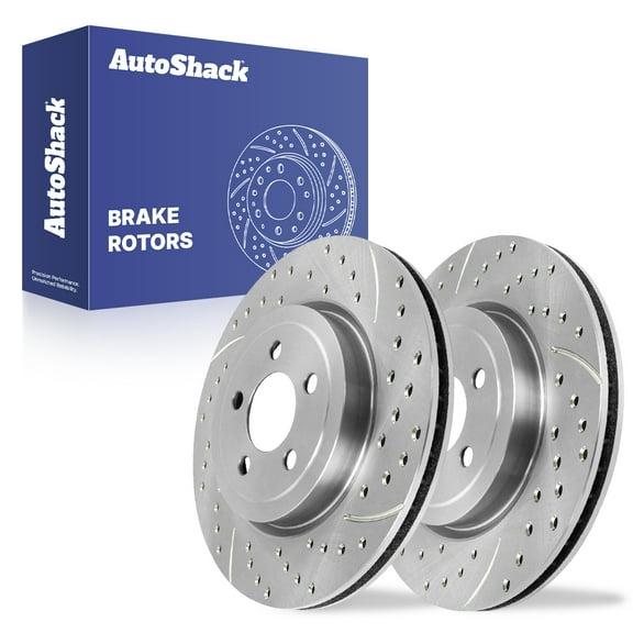 AutoShack 13.58" (345 mm) Front Vented Drilled & Slotted Brake Rotors Coated | Replacement for 2006-2023 Dodge Charger 2005-2023 Chrysler 300 | Silver Zinc Coated | 2-PC Set | SilverShield Pro