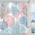 thumbnail image 2 of Nautical Coastal Shower Curtain, Blue Pink Ocean Beach Seashell Starfish Themed Bathroom Curtain Waterproof Fabric Machine Washable with Hooks, 72" Wx72 L, 2 of 6