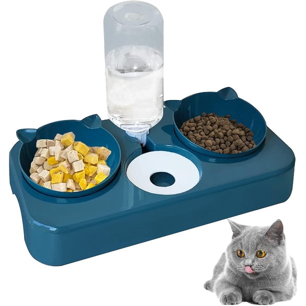 Cuencos para gatos, cuenco para bebedero automático Pet Gatii Cat para agua y comida Dispensador de agua automático Perfecta protección reclinable para el cuello para Cat Chen (azul). Afortunado Sencillez