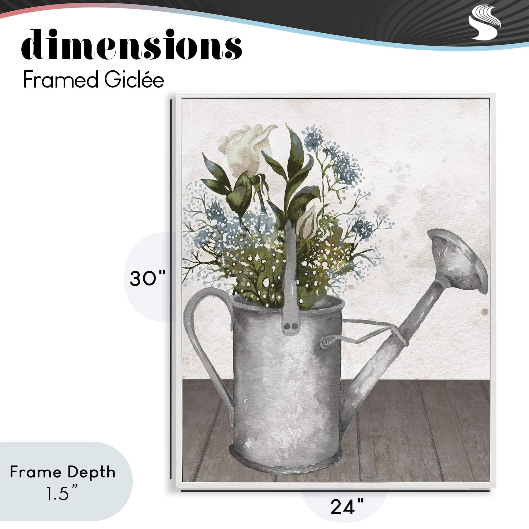 Stupell Industries Floral Pitcher Watering Can White Framed Giclee Art, design by Elizabeth Medley