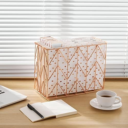 12 Pack Rose Gold Hanging File Folders Letter Size Decorative File Folder Cute Pretty Hanging Folder Organizer for Filing Cabinet Office Home with 1/5-Cut Adjustable Tabs, 3 Gold Foil Design
