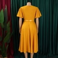 thumbnail image 4 of AURA Womens High Waist A Line Midi Dress Puff Sleeve Round Neck Solid Color Belted Elegant Summer Dress with Zipper, 4 of 10