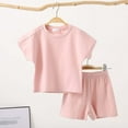 thumbnail image 2 of Hrsba Kids Summer 2 Piece Outfits Sets,Children Solid Color Loose Boy Girl Shorts Short Sleeve Round-Neck Blouses T-shirt Sets,Toddler Summer Short Sleeve Round-Neck Blouses & Shirts Sets, 2 of 3
