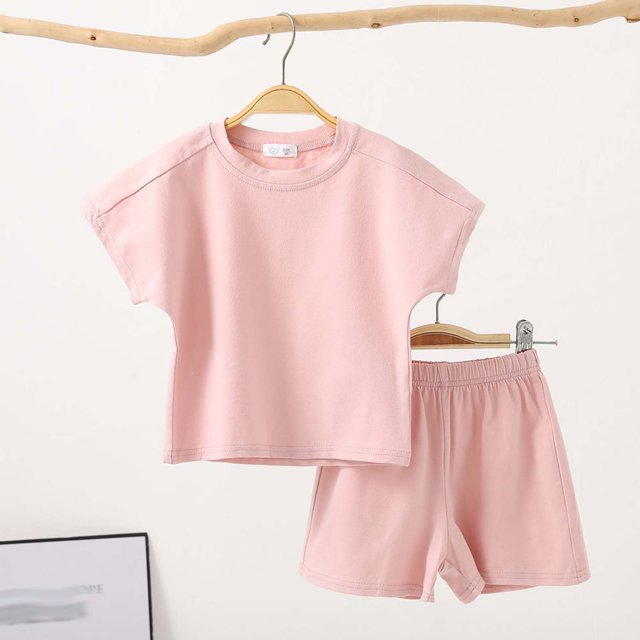 Tendance, Chemisiers à Manches Courtes Unis pour Enfants, Ensembles de T-Shirts à Col Rond, Lot de 2, Coton Confortable, Coupe Facile, pour Garçons et Filles, Rendez-Vous de Jeu, Tenue de Tous les Jours, Séchage Rapide Confort Sans Effort