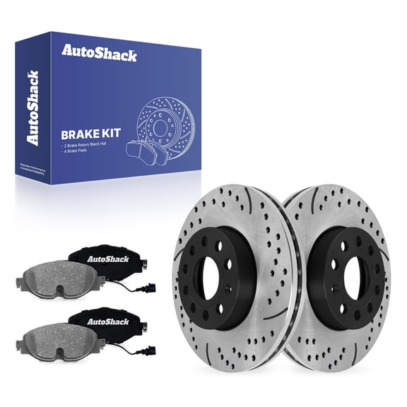 AutoShack Front Brake Rotors & Ceramic Pads for Volkswagen, Jetta 2019-2025 Taos 2022-2024, FWD AWD L4 1.4L 1.5L 2.0L - E-Coated Drilled & Slotted - ShadowGuard - 11.33" (287.8 mm), 9-Lug