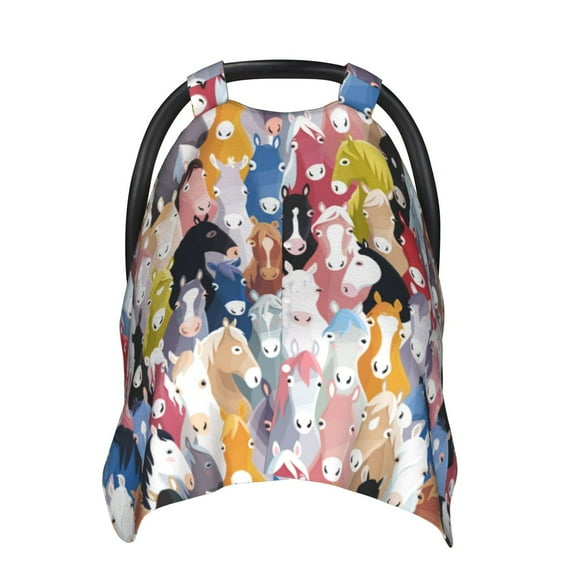 Car Seat Cover Baby - Colourful Horses Breathable Infant Car Seat Cover for Baby Carseat, Lightweight Comfort Baby Essentials Must Haves Newborn Stuff for Girl Boy