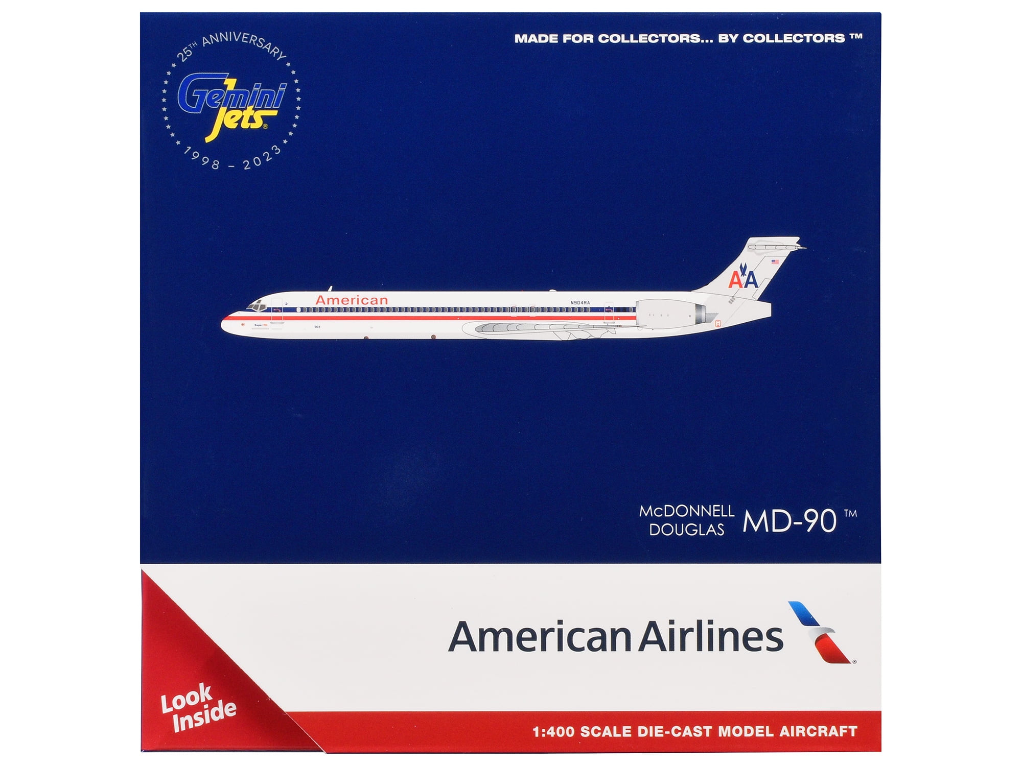 McDonnell Douglas MD-90 Commercial Aircraft "American Airlines" White with Blue & Red 1/400 Diecast Model Airplane by GeminiJets