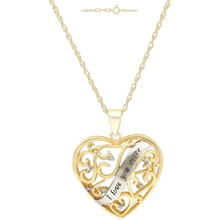 Diamond-Accent 18kt Yellow Gold over Sterling Silver "I Love You More" Heart Pendant, 18