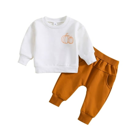 

Yoryorlue Toddler Kids Boys Outfit Halloween Pumpkins Prints Long Sleeves Tops Sweatershirt Pants 2pcs Set Outfits