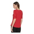 thumbnail image 2 of TOMMY HILFIGER Womens Red Pleated Logo Plate Elbow Sleeve Scoop Neck Top S, 2 of 5