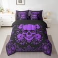 thumbnail image 2 of jejeloiu Rustic Flowers 7 Pieces Bedding Comforter Set,Gothic Skeleton Full Bedding Set,Purple Black Fitted Sheet Flat Sheet For Boys Kids,Ultra Soft Home Decor Reversible, 2 of 8