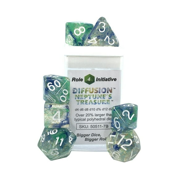Role 4 Initiative Polyhedral Dice - Neptune's Treasure, Arch'd d4's w/White Numbers (15) New