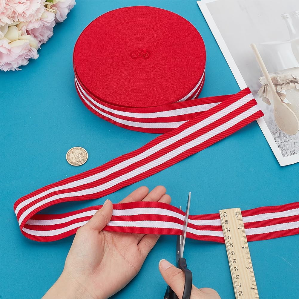 PH 1.57 Inch Stripes Ribbon 50 Yards Red White Green Grosgrain Ribbon Italian Flag Patriotic Double Face Striped Ribbon for Gift Wrapping Crafts Party Christmas Decoration Colorful