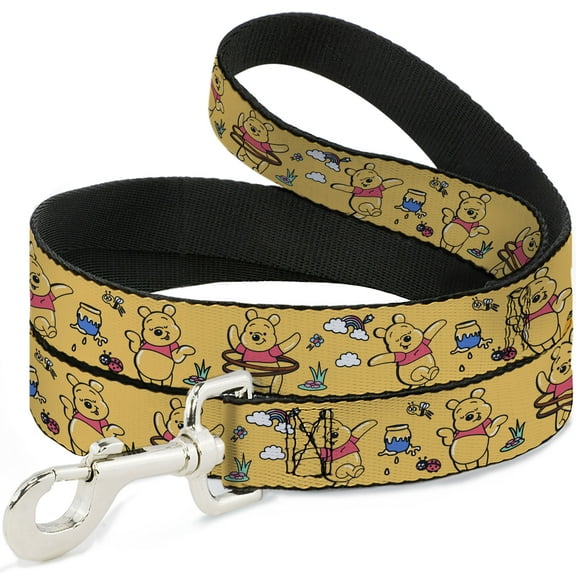 Disney Pet Leash, Dog Leash, Winnie the Pooh Happy Poses Golden Yellow, 4 Feet Long 1.0 Inch Wide