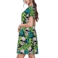 thumbnail image 2 of Lsque Skull and Palm Leaves Print Women's Casual Dress T-Shirt Summer Short Sleeve Scoop Neck Swing Dresses, 2 of 6