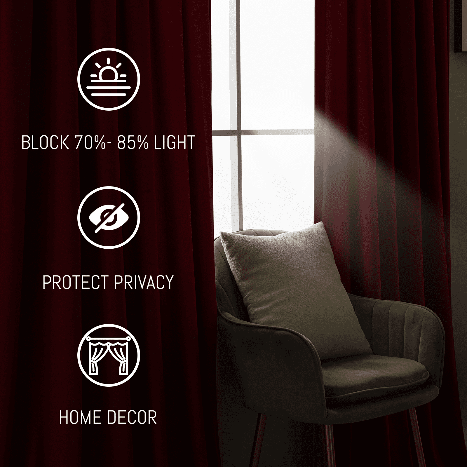 Yakamok Velvet Curtains 84inches Long - Retro Black Thermal Insulated Light Blocking Window Drapes for Living Room, Privacy Protect Room Dividers for Bedroom, W52 x L84, 2 Panels Rod Pocket