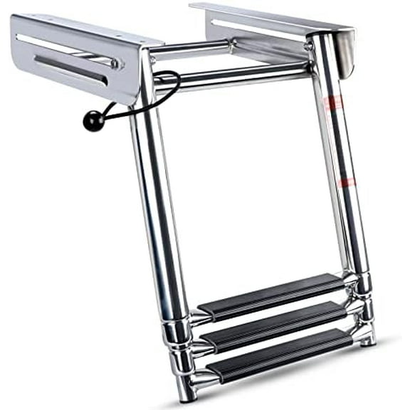 Pontoon Boat Ladder 3 Step Folding, Stainless Steel Telescoping Boat Ladder Under-Platform Slide Mount,500 lbs Capacity for Ski Boats,Yacht，Runabout$$Watercraft