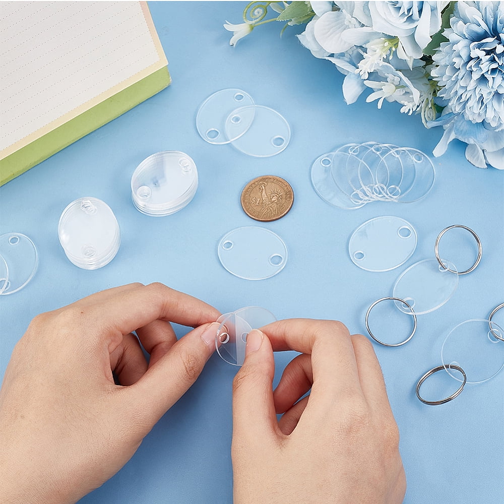 100 Sets Oval Key Tag Acrylic Key Labels Clear Blank Key Chains Key Identifiers with Metal Split Keyring for DIY Crafts Key Organizing 1.38 x 1.13 Inch DIY Clear