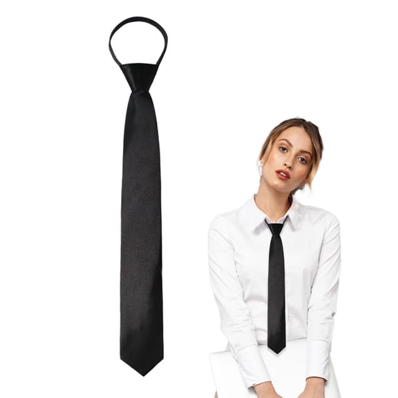 Women's Pre Tied Necktie with Zipper Closure, Adjustable Tie for Office, School Uniform and Formal Outfits