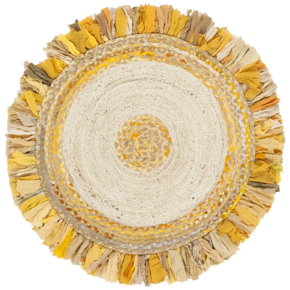 SAFAVIEH Cape Cod Rosalynne Braided Area Rug, 3' x 3' Round, Gold/Natural