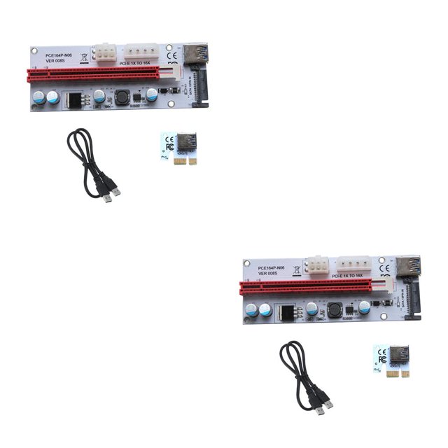 Langgg 6Pcs VER008S 4Pin SATA 6PIN PCI PCIE PCI-E Riser Card 008s 008 Adapter 1X to 16X USB3.0 Extender red 2Set