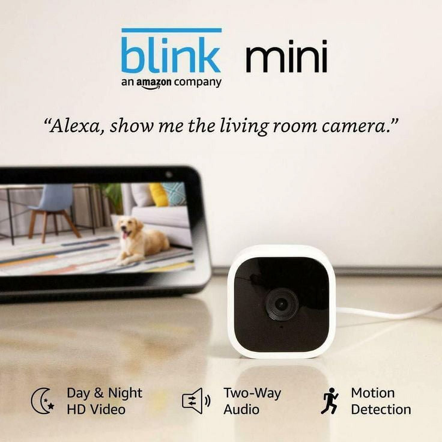  Blink Mini With 1-Year Subscription – Compact indoor plug-in  smart security camera, 1080p HD video, night vision, motion detection,  two-way audio, Works with Alexa – 2 cameras (White)