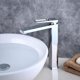 thumbnail image 3 of Grifo de lavabo, grifo de agua fría y caliente de un solo orificio de acero inoxidable, trefilado alto, 3 of 3