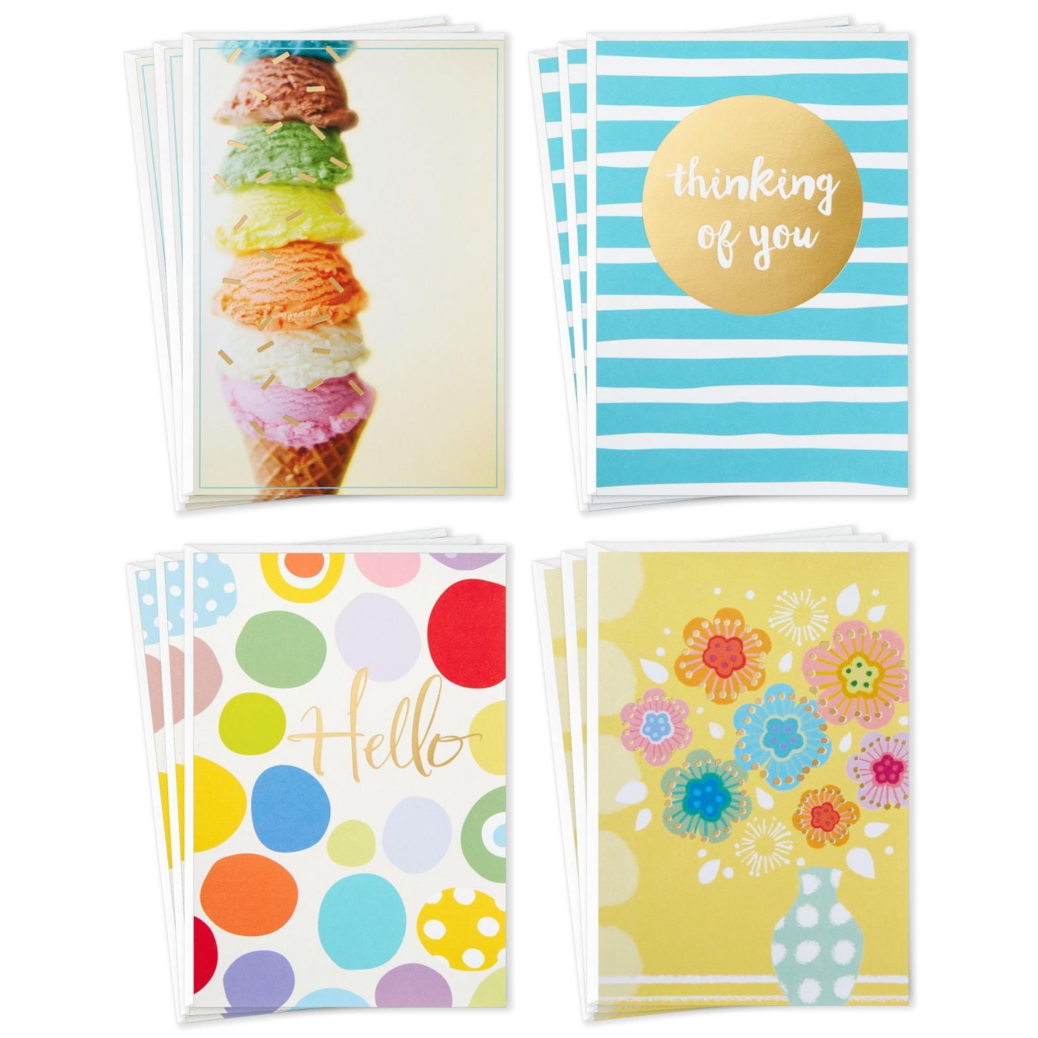 Hallmark Assorted Greeting Cards Set, Fun Designs (12 Blank Cards and Envelopes)