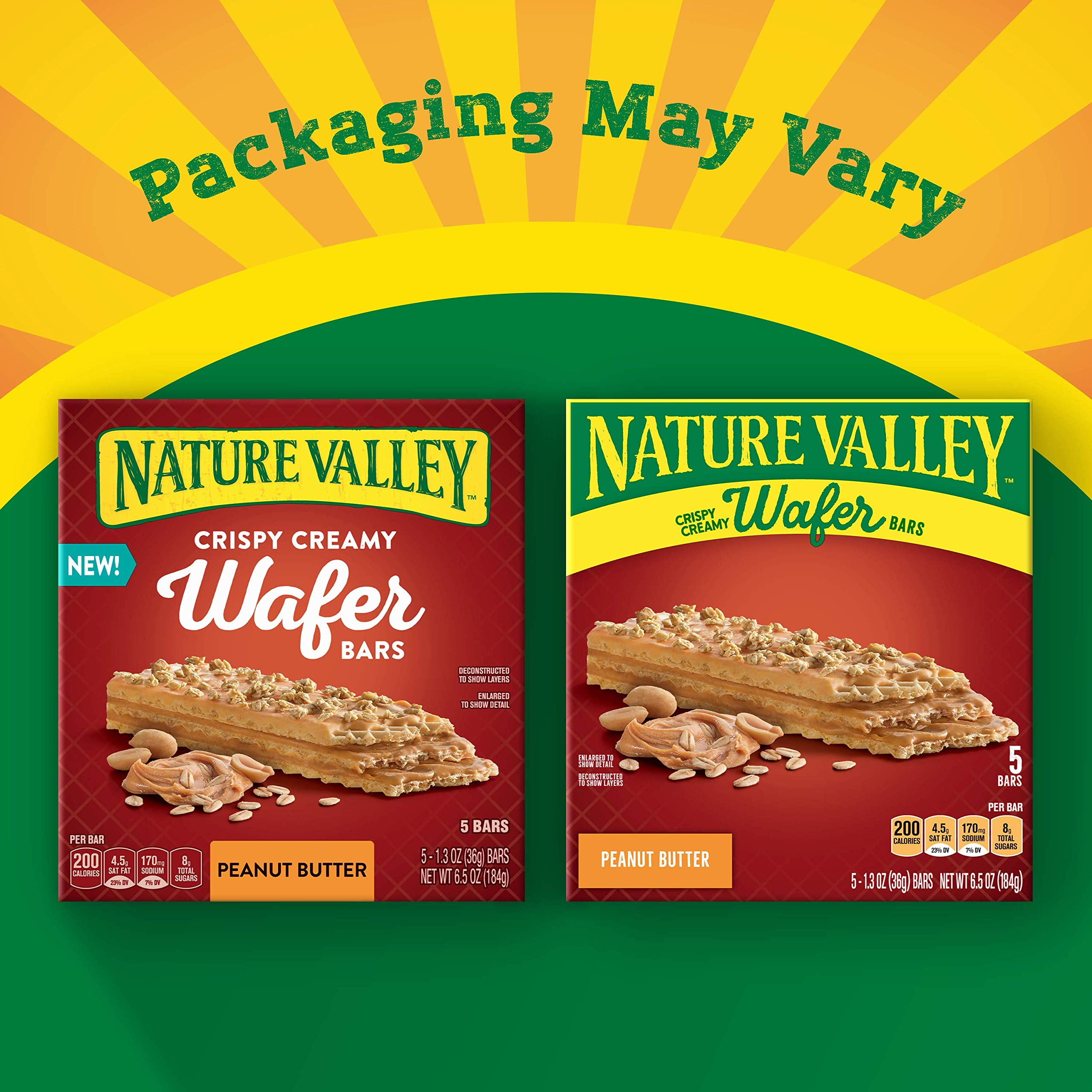 Nature Valley Crispy Creamy Wafer Bars, Peanut Butter, Snack Bars, 1.3 Oz, 5 Ct (Pack Of 6)