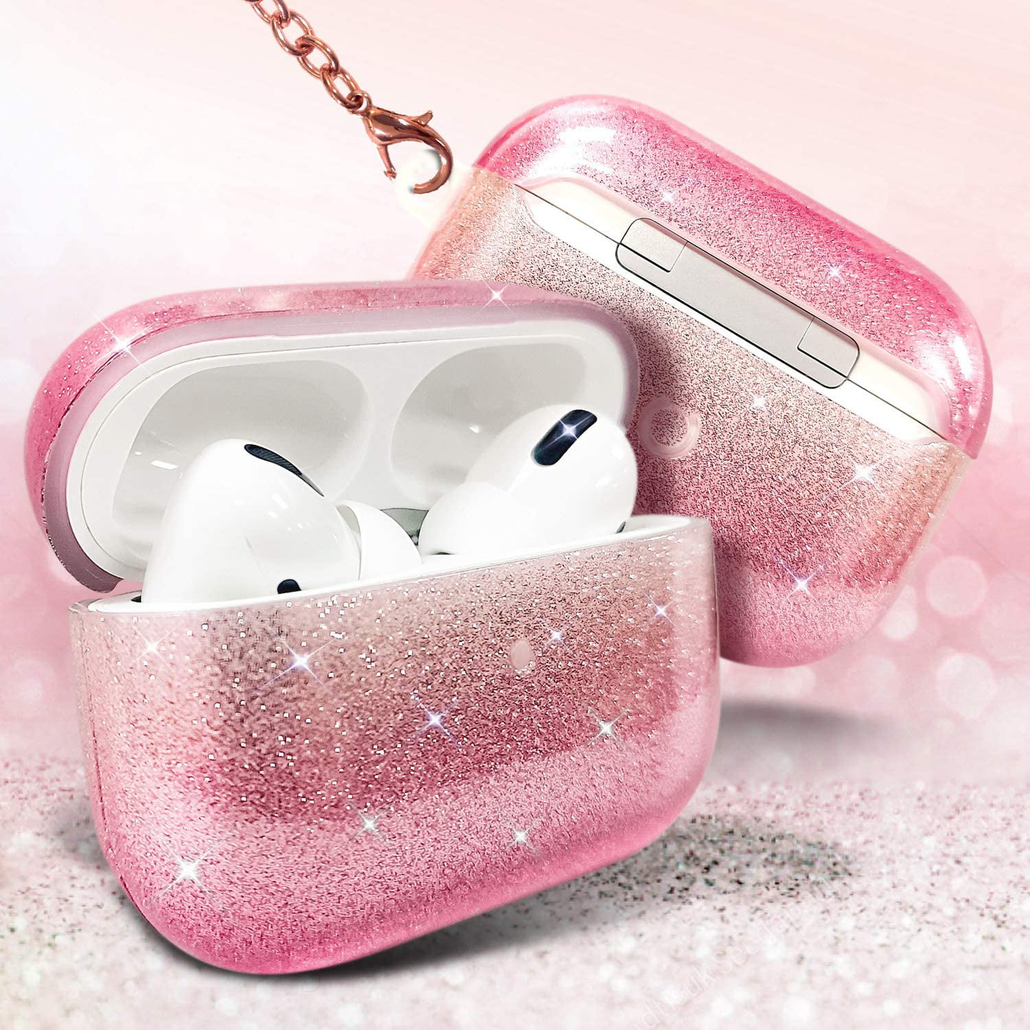 Nagebee Case for AirPods Pro, Glossy Stylish, 360° Protective, Gold Glitter  Cute Cover Carrying Case Girls Women with Keychain Compatible with Apple  AirPods Pro 2019 Released (Marble Design Dark Blue) 