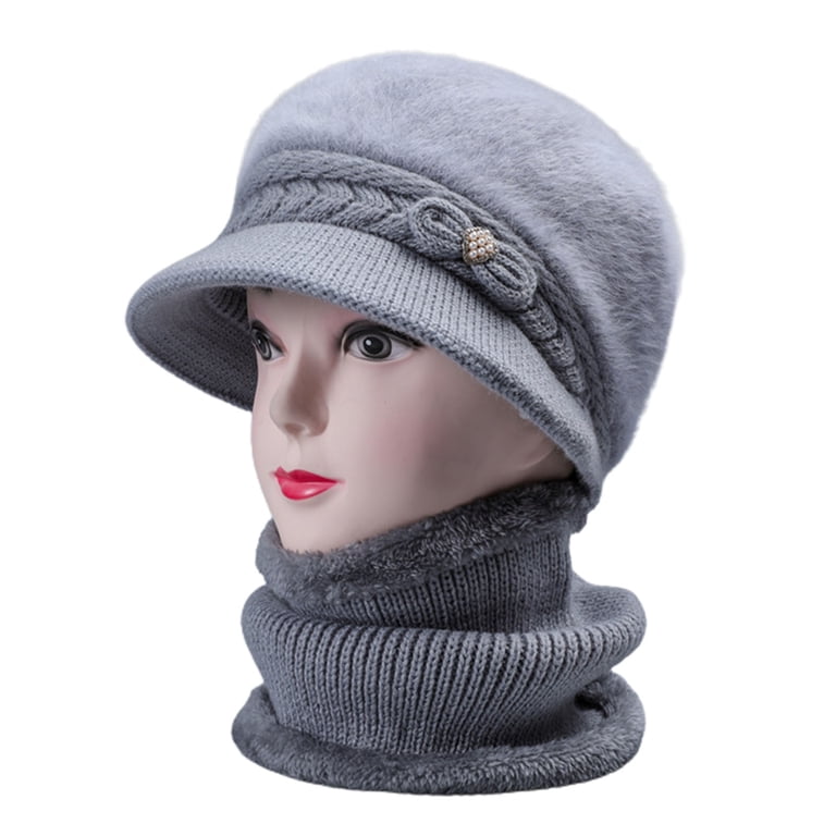〽️Women’s Grey Winter Warm Knit Wool Snow Ski Hat with Visor s-l400.jpg main image 2