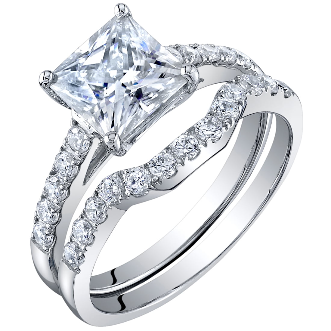 2Ct Princess Cut White Diamond Engagement Wedding Ring Set 925 Sterling Silver 
