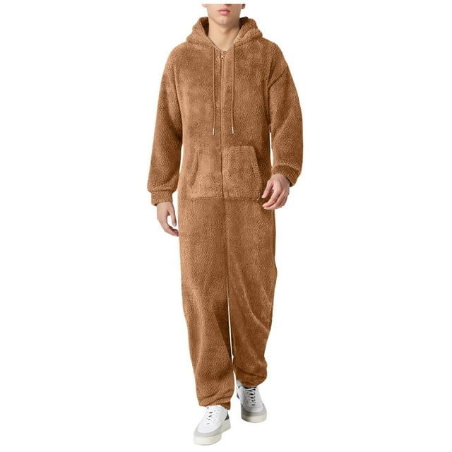 Combinaison Pyjama Décontractée pour Homme, Douce et Chaude, à Capuche, Design à Fermeture Éclair, Manches Longues, Tenue de Nuit, Tenue de Loisirs d'Hiver