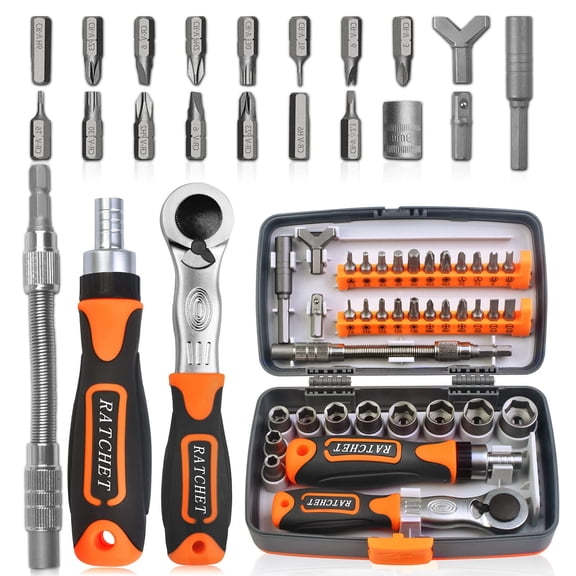 ETEPON 38 in 1 Ratchet Screwdriver Set with Sockets, Magnetic Tips, Rotating Handle, Universal Joint & Storage Case for Electronics, Car, Bike Repair