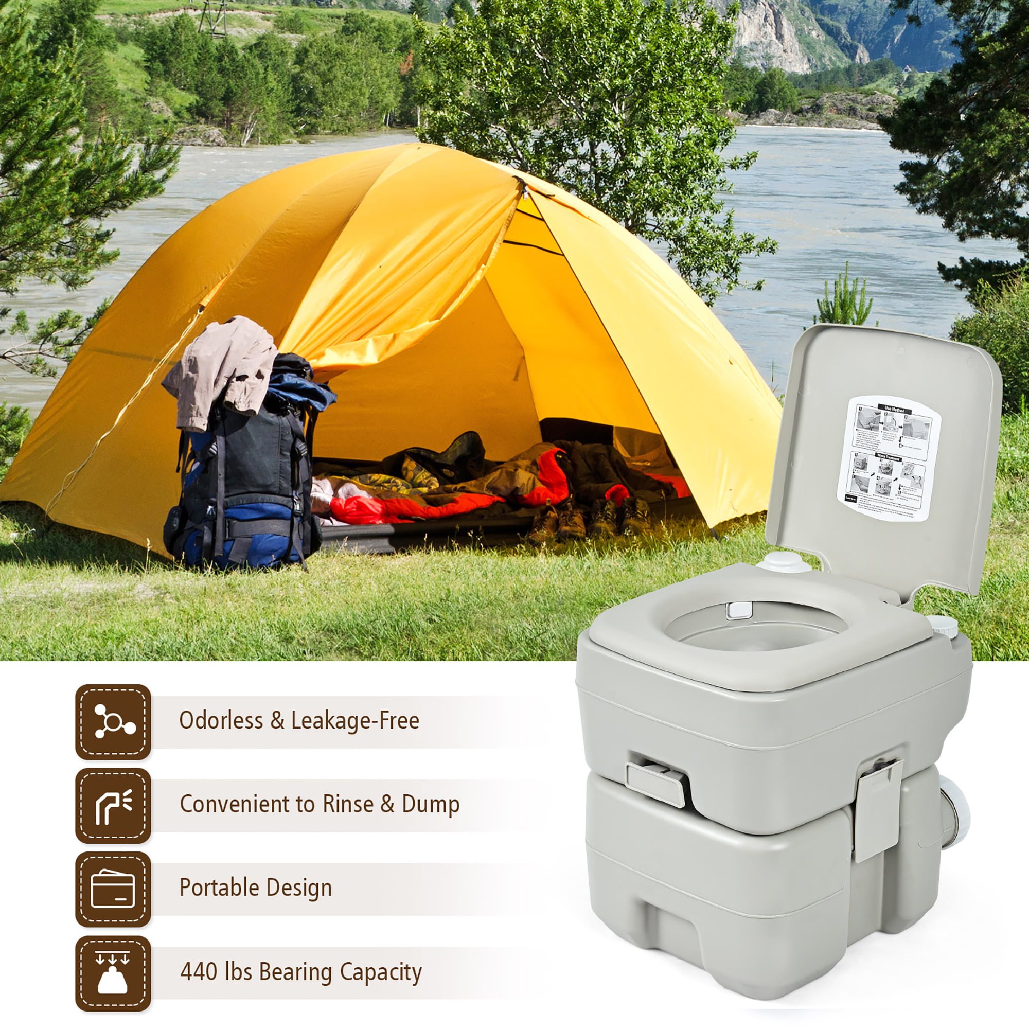 COSTWAY Toilette Portable Camping Réservoir Détachables 20L+10L